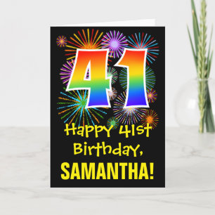 41st Birthday: Fun Fireworks Pattern + Rainbow 41 Card