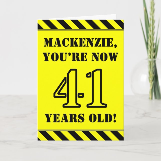 41st Birthday: Fun Stencil Style Text, Custom Name Card (Front)