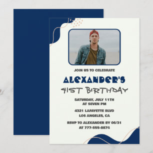 41st birthday invitations Men Navy Simple Photo