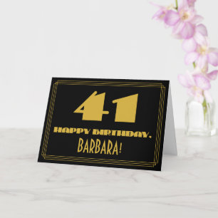41st Birthday: Name + Art Deco Inspired Look "41" Card