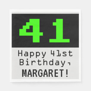 41st Birthday - Nerdy / Geeky Style "41" & Name Napkin