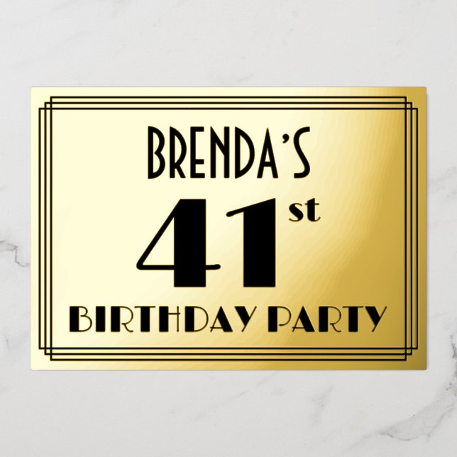 41st Birthday Party — Art Deco Look “41” + Name (Front)