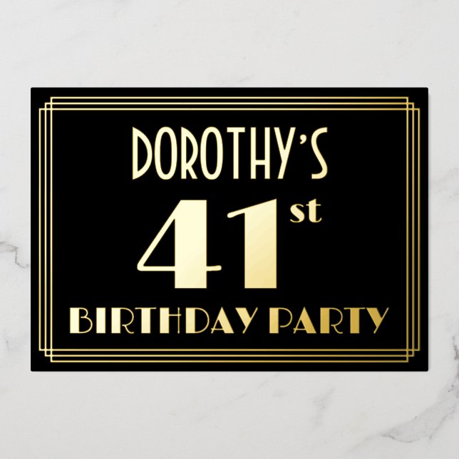41st Birthday Party: Art Deco Look “41”, w/ Name (Front)