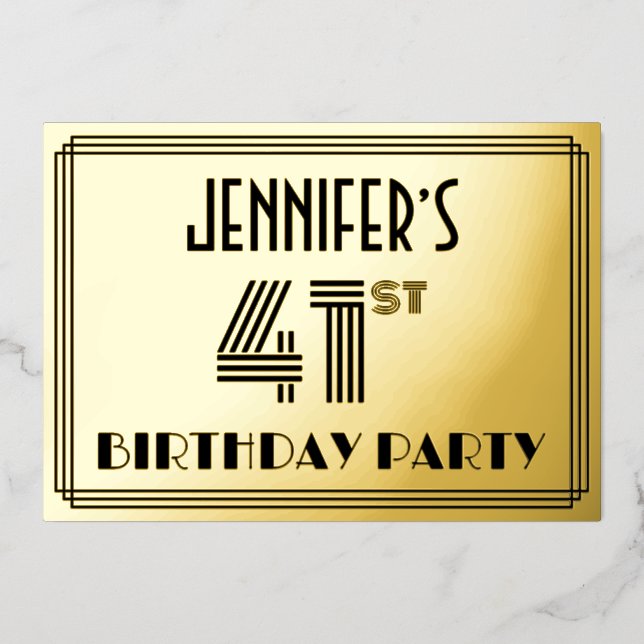 41st Birthday Party — Art Deco Style “41” & Name (Front)
