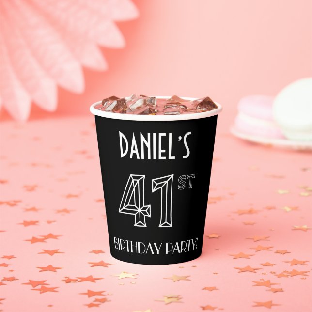 41st Birthday Party: Art Deco Style + Custom Name Paper Cups (Insitu)