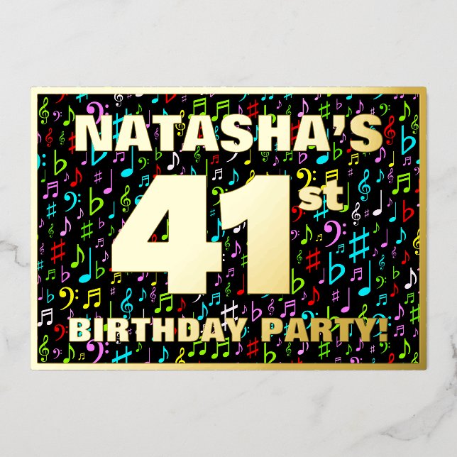 41st Birthday Party — Fun, Colourful Music Symbols (Front)