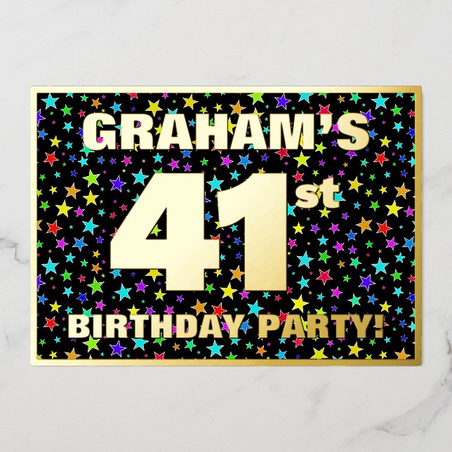 41st Birthday Party — Fun, Colourful Stars Pattern (Front)