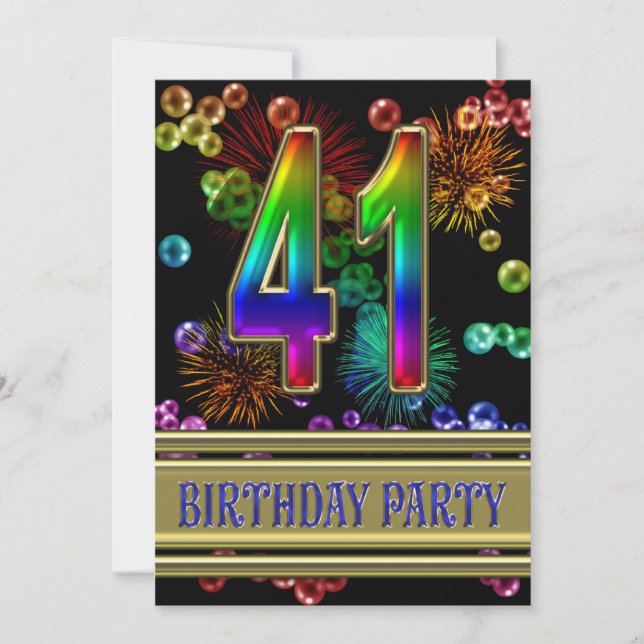 41st Birthday party Invitation with bubbles (Front)