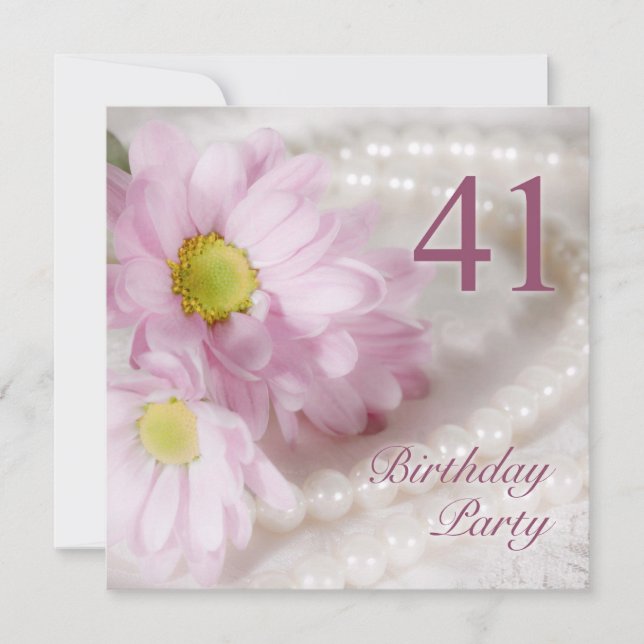 41st Birthday party invitation with daisies (Front)
