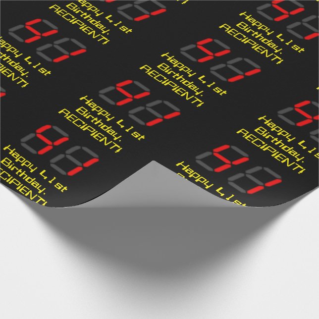 41st Birthday: Red Digital Clock Style "41" + Name Wrapping Paper (Corner)