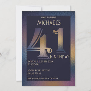 41th modern dark purple and gold birthday invitation