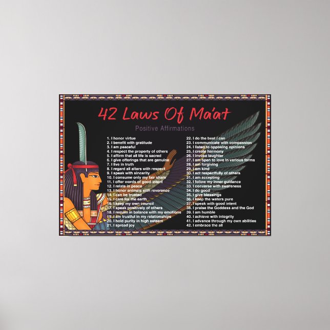 42 Laws Of Maat - Positive Affirmations Canvas Pri (Front)