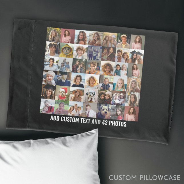 42 Photo Collage - 7 Across 6 Up Pics in Grid Pillowcase (Custom Photo Collage Pillowcase)
