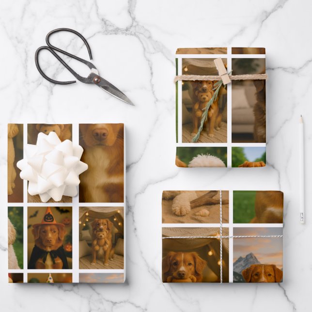 42 Photo Collage Personalized Template Wrapping Paper Sheet (Front)