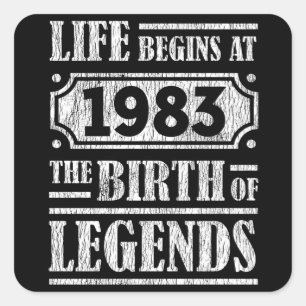 42 Year Old 1983 Birth Of Legend 42nd Birthday Square Sticker
