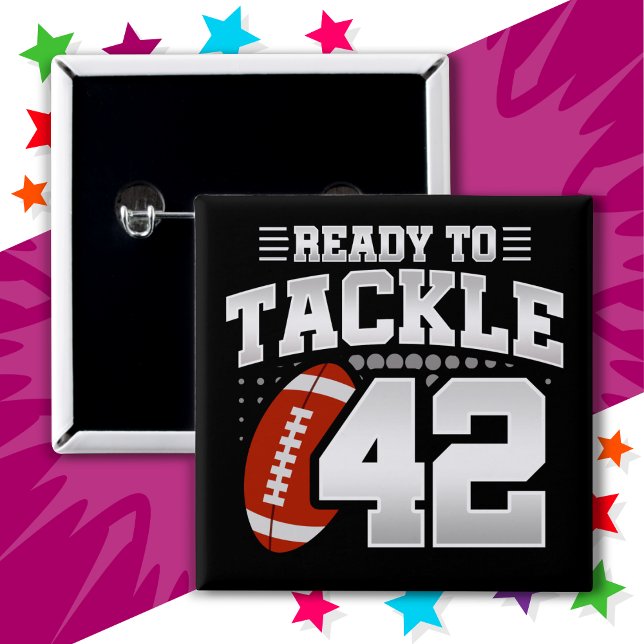 42 Year Old Tackle Football Party 42nd Birthday 2 Inch Square Button (Creator Uploaded)
