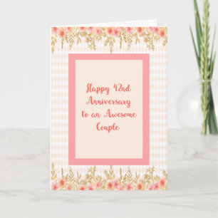 42nd Anniversary Card in Peach with Floral Borders