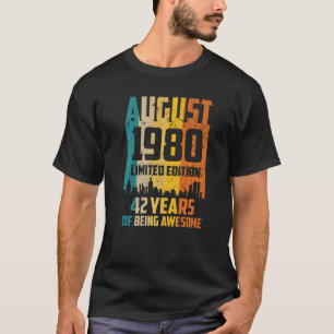 42nd Birthday 42 Years Awesome Since August 1980 V T-Shirt