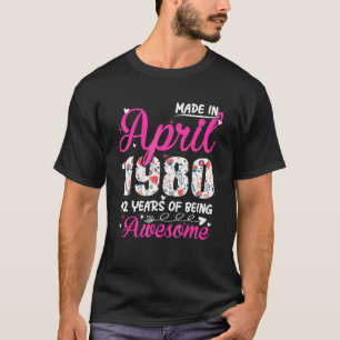 42nd Birthday Awesome Since April 1980 Floral 1 T-Shirt