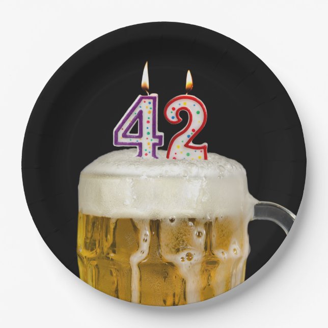 42nd Birthday Beer on black Paper Plate (Front)