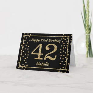 42nd Birthday Black and Gold Glitter Confetti Card