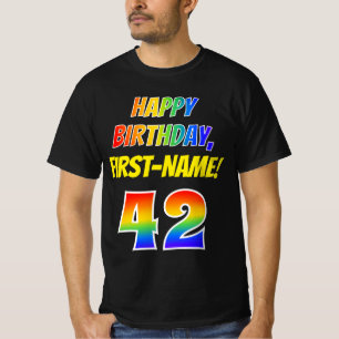 42nd Birthday — Bold, Fun, Rainbow 42, Custom Name T-Shirt