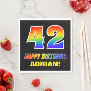 42nd Birthday: Bold, Fun, Simple, Rainbow 42 Napkin