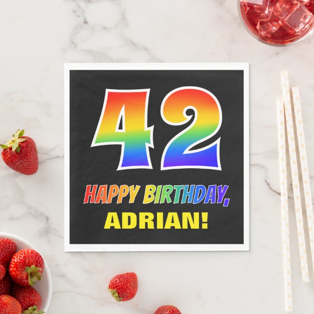 42nd Birthday: Bold, Fun, Simple, Rainbow 42 Napkin (Insitu)