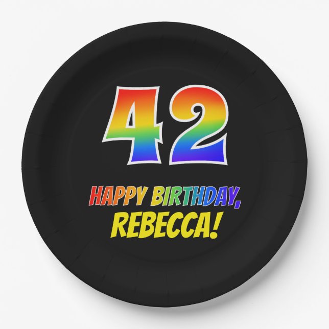 42nd Birthday: Bold, Fun, Simple, Rainbow 42 Paper Plate (Front)