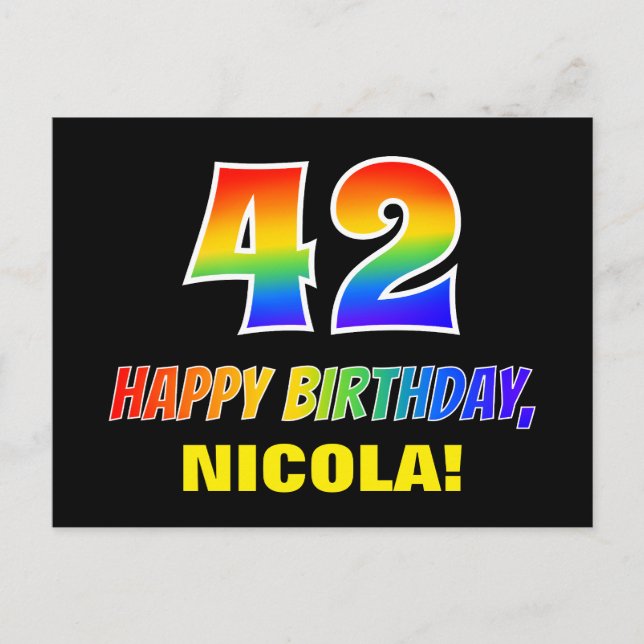 42nd Birthday: Bold, Fun, Simple, Rainbow 42 Postcard (Front)
