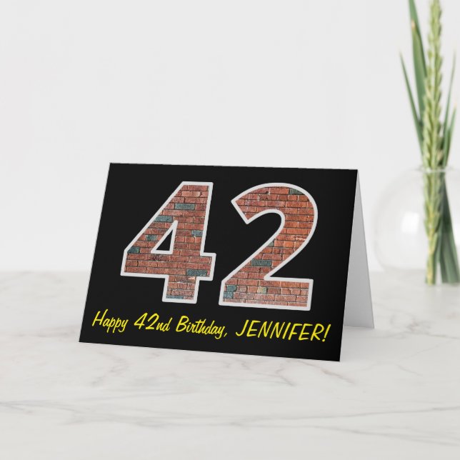 42nd Birthday - Brick Wall Pattern "42" w/ Name Card (Front)