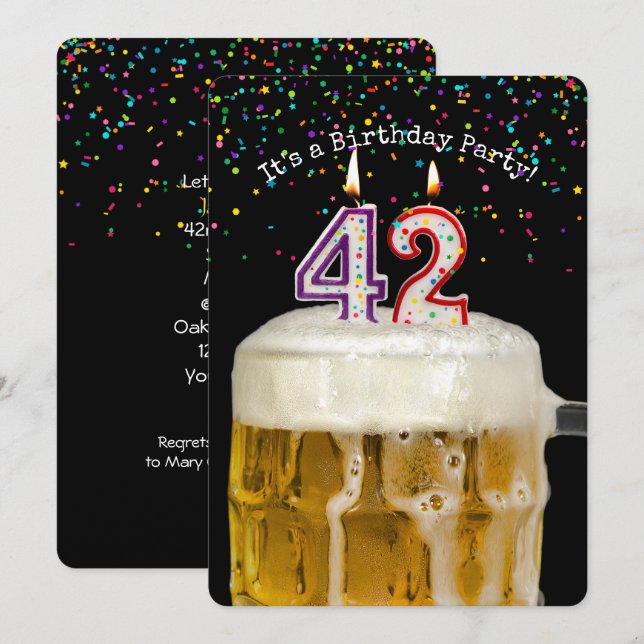 42nd Birthday Candle Party Invitation (Front/Back)