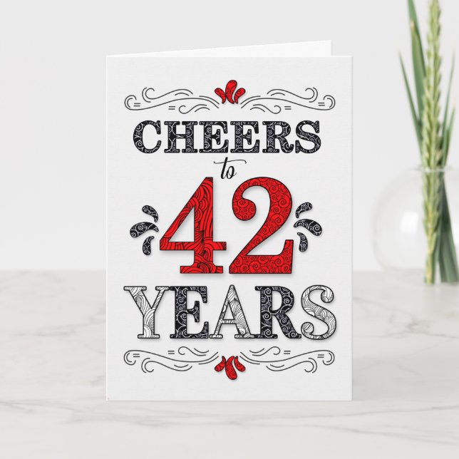 42nd Birthday Cheers in Red White Black Pattern Card (Front)