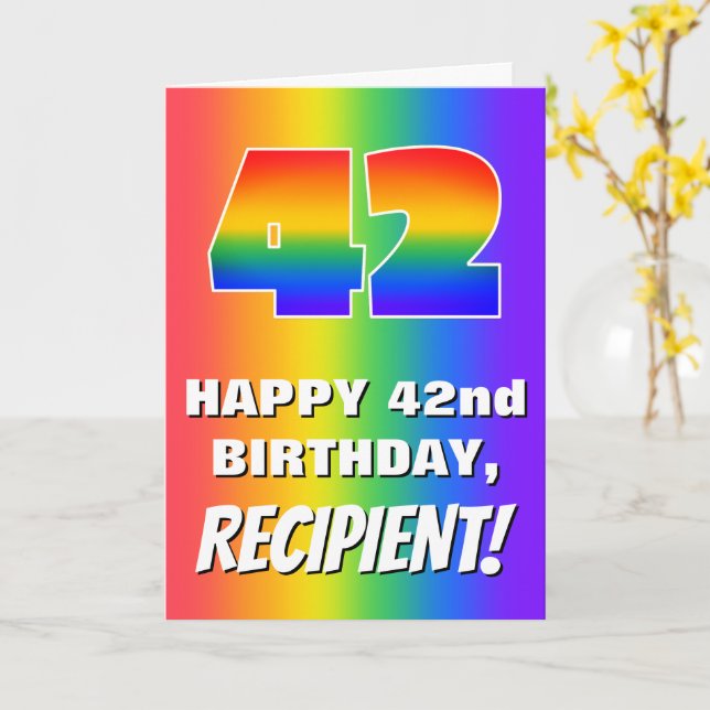 42nd Birthday: Colorful, Fun Rainbow Pattern # 42 Card (Yellow Flower)