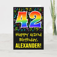 42nd Birthday: Colorful Music Symbols + Rainbow 42