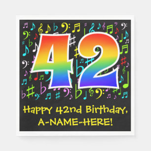 42nd Birthday - Colourful Music Symbols, Rainbow 4 Napkin