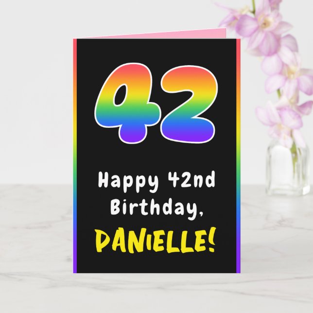 42nd Birthday: Colourful Rainbow # 42, Custom Name Card (Orchid)