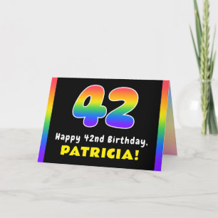 42nd Birthday: Colourful Rainbow # 42, Custom Name Card