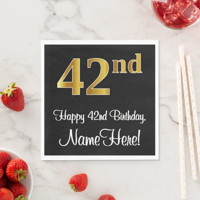 42nd Birthday ~ Elegant Luxurious Faux Gold Look # Napkin (Insitu)