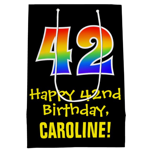 42nd Birthday: Fun, Bold, Colourful, Rainbow "42" Medium Gift Bag (Back)