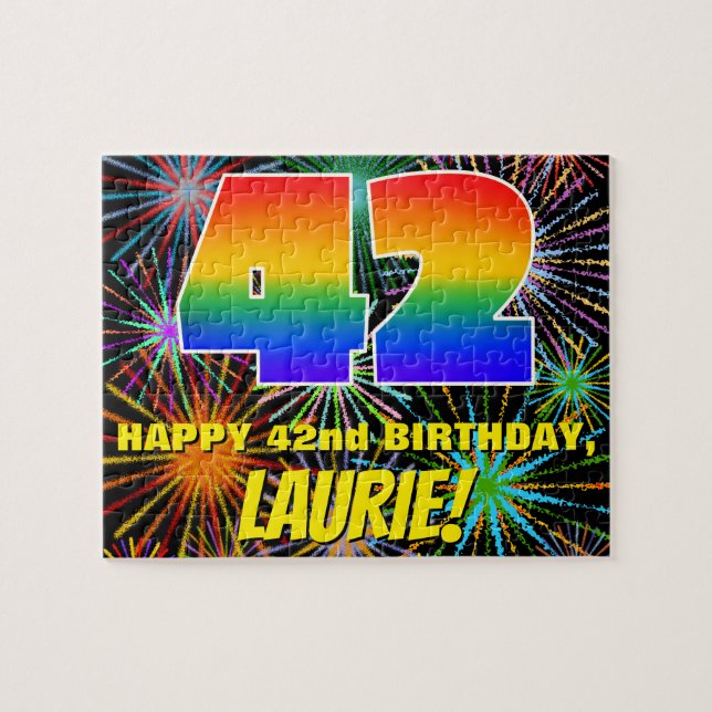 42nd Birthday: Fun, Colourful Celebratory Firework Jigsaw Puzzle (Horizontal)