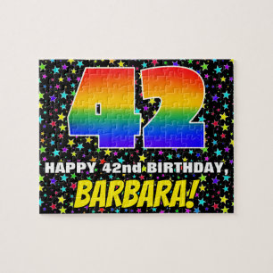 42nd Birthday — Fun, Colourful Star Field Pattern Jigsaw Puzzle