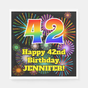 42nd Birthday: Fun Fireworks Pattern + Rainbow 42 Napkin
