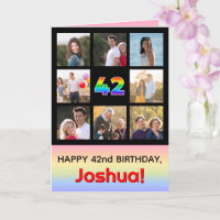 42nd Birthday: Fun Rainbow #, Custom Photos + Name