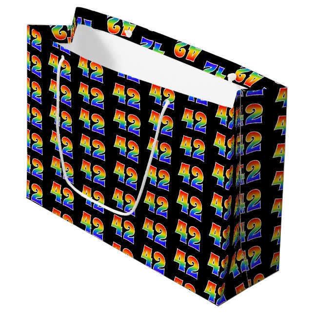 42nd Birthday: Fun Rainbow Event Number 42 Pattern Large Gift Bag (Front Angled)