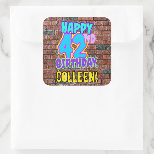 42nd Birthday – Fun, Urban Graffiti Inspired Look Square Sticker (Bag)