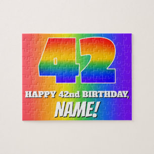 42nd Birthday — Multicolored Rainbow Pattern “42” Jigsaw Puzzle