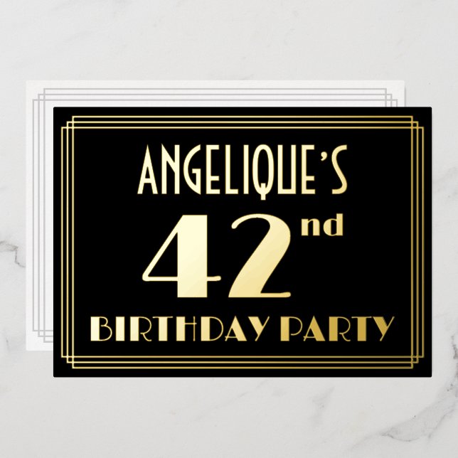 42nd Birthday Party: Art Deco Look “42”, w/ Name (Front/Back)