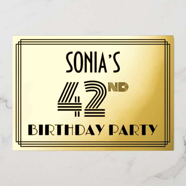 42nd Birthday Party — Art Deco Style “42” & Name (Front)