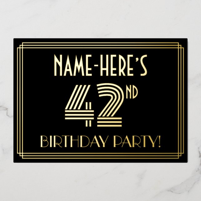 42nd Birthday Party — Art Deco Style “42” + Name (Front)
